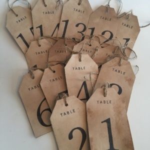Set of 15 Numbered Tea Stained Tags, TABLE NUMBERS